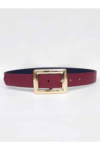Kemerix Women's Burgundy Gold Buckle Belt
