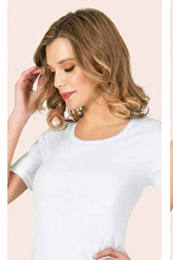 Anıt 3 Pieces, Ribbed Lace Short Sleeve Women's Undershirt, 100% Cotton White