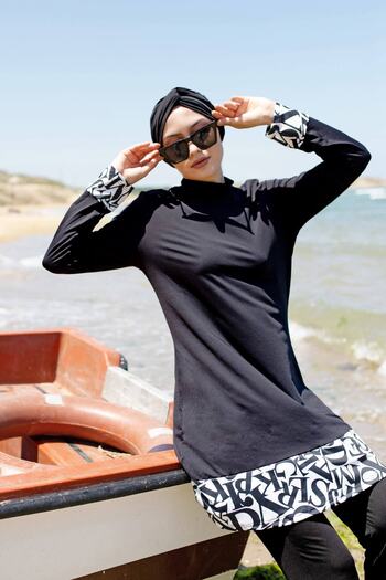 Marina Μαγιό Hijab με 4 τεμάχια με σχοινί δεμένο με μοτίβο πλήρως καλυμμένο 1977