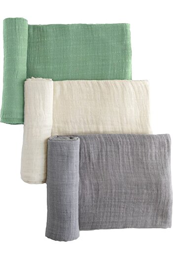 Tinybabyconcept Soft Organic %Cotton Single Layer Muslin Baby Swaddle Cover 3-Piece Set Baby Blanket Stroller Cover