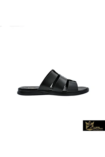Zaim Kundura Men's Black Genuine Leather Slippers342503014-1