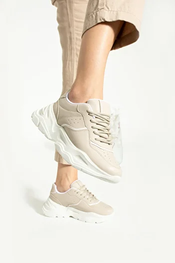 İnan Ayakkabı Women's Beige Daily Sneakers Sole 5 Cm