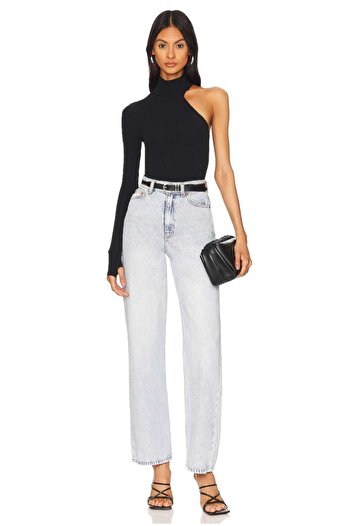 Zagrep Women's Black Single Sleeve Fingered Shoulder Detailed Imported Jersey Body