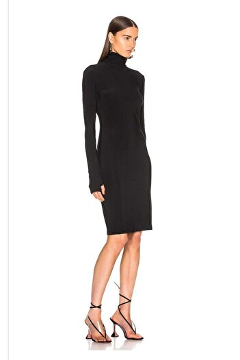 Zagrep Women's Black Turtleneck Toed Imported Jersey Midi Dress