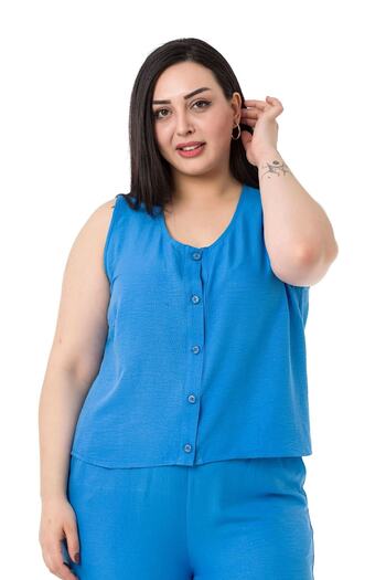 DISENTIS MODEST Plus Size Blouse Trousers Aerobin Blue Set