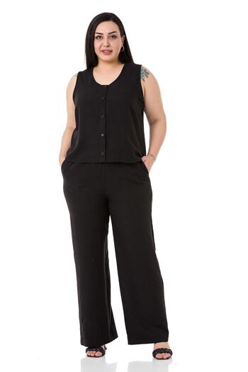 DISENTIS MODEST Plus Size Blouse Trousers Aerobin Black Set