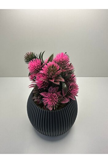 BYSHOME Gri Saksıda Yapay Çiçek Pembe Iğneli Çam Demeti Dekoratif Mutfak Banyo Masa Çiçeği 17 Cm