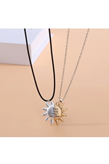 İYİ MODA 2 Adet You Are My Sunshine Mıknatıslı Sevgili Arkadaşlık Hediyelik Kolye Çift Kolyesi