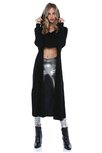 Quincey Hooded Draped Long Cardigan