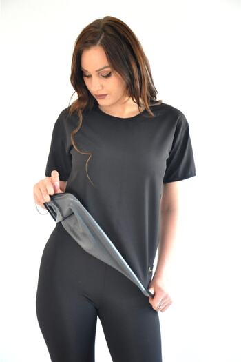 lovebox Women's Black Plus Size Fat Burning Slimming Sweating Short Sleeve T-shirt One Piece Top
