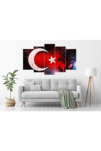 Genel Markalar Bozkurt Türk Bayrağı Temalı 5 Parça Mdf Tablo