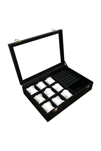 IMPALA Watch + Ring + Cufflink + Glasses Multi-Purpose Jewelry Box Leather Coating on Wooden Case