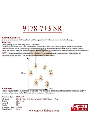 Eray Aydınlatma 9178-7+3r Sarı Powerled 7 Li Avize