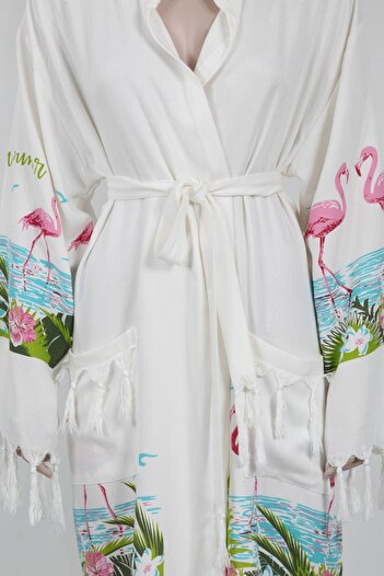 Bedinn Peshtemal Μπουρνούζι με κουκούλα Flamingo με στάμπα μπαμπού