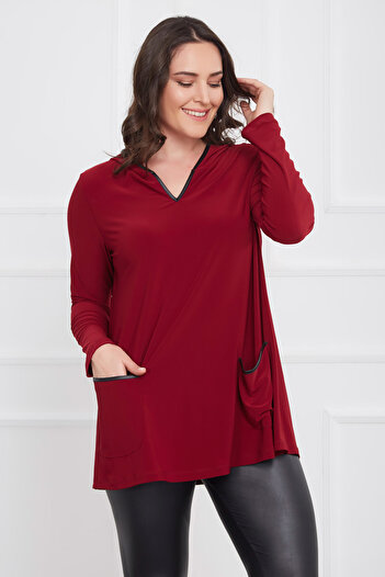 Laranor Women's Claret Red Blouse with Pocket and Hood Detail 17LB9010