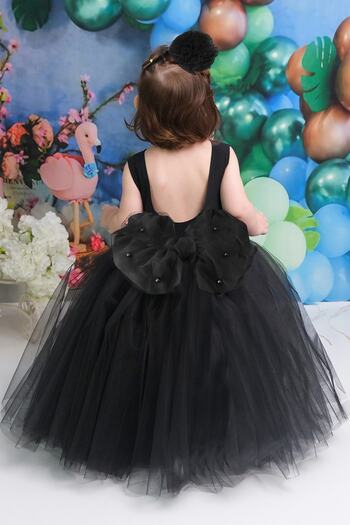 Shecco Babba Black Bow Tutu Girl's Birthday Dress Bandana Set Children's Evening Dress