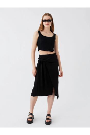 LC Waikiki Lcw Casual Tie Waist Plain Linen Blended Women's Skirt