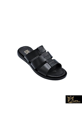 Zaim Kundura Men's Black Genuine Leather Slippers342503014-1