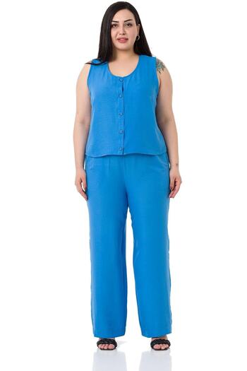 DISENTIS MODEST Plus Size Blouse Trousers Aerobin Blue Set