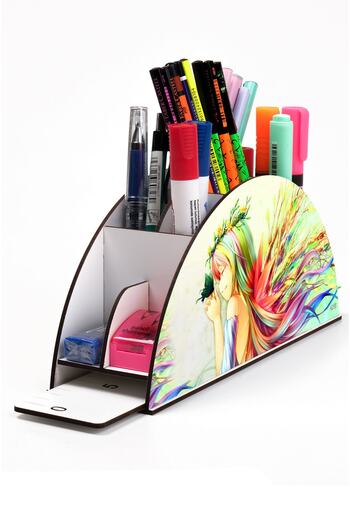 kutuTR Wooden Vip Anime Series Rainbow Ruled Desktop Pen Holder For Kids Organizer Assembled Boxed