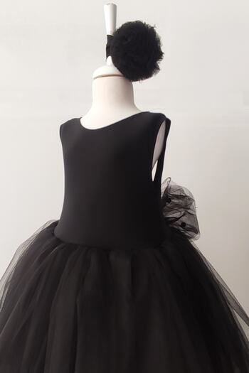 Shecco Babba Black Bow Tutu Girl's Birthday Dress Bandana Set Children's Evening Dress