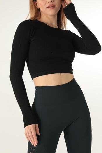 kingspearl Long Sleeve Crew Neck Ribbed Crop