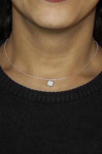 Jewelry For Light , 925 Ayar Gümüş, Pave Taşlı, Minimal, Dört Yapraklı Yonca Kolye