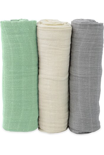 Tinybabyconcept Soft Organic %Cotton Single Layer Muslin Baby Swaddle Cover 3-Piece Set Baby Blanket Stroller Cover