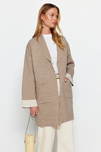 Trendyol Modest Εποχιακή πλεκτή ζακέτα TCTAW24TH00009 με ζωνές βιζόν
