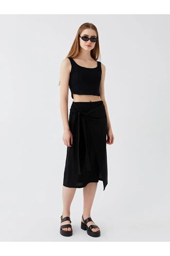 LC Waikiki Lcw Casual Tie Waist Plain Linen Blended Women's Skirt