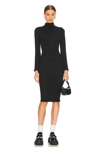 Zagrep Women's Turtleneck Long Sleeve Silk Jersey Midi Dress