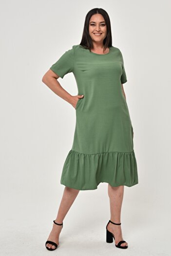 Piano Luce Schık Women's Large Size Skirt Ruffle Dress Khaki 1569