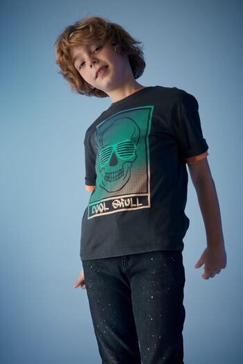 DeFacto Boy's Oversize Fit Crew Neck Gradient Printed Short Sleeve T-Shirt