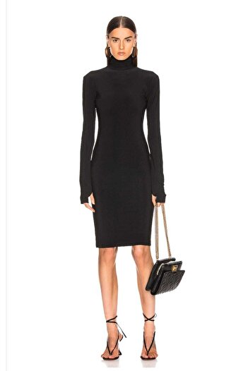 Zagrep Women's Black Turtleneck Toed Imported Jersey Midi Dress