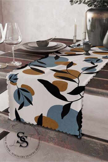 SasoHome Modern Blue Black Leaf Design Pictura Model Digital Printed Decorative Runner