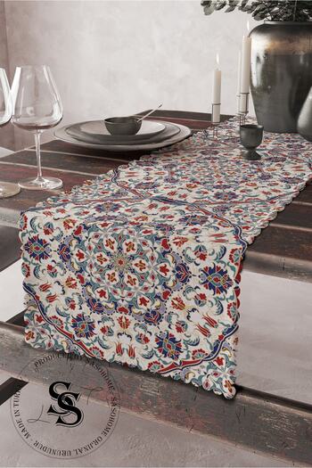 SasoHome Ethnic Modern Ottoman Tile Motifs Designed Digital Printed Runner '' Ultra Quality''