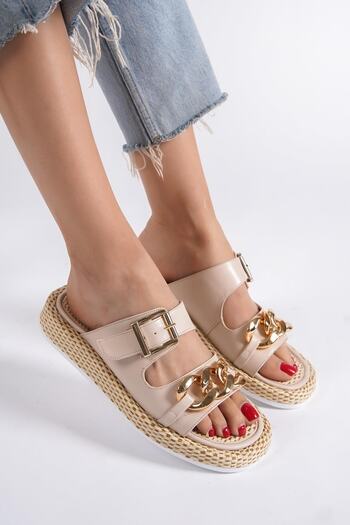 Modabuymus Mambo Chain Buckle Nude Casual Papuci de paie pentru femei