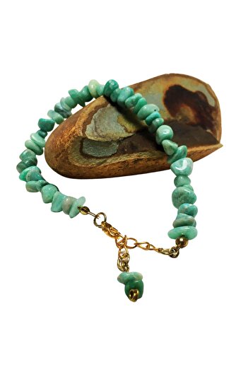 ayrestyle Amazonite Cracked Stone Gold Adjustable Bracelet, Blue Green Adjustable Extender Chain Bracelet