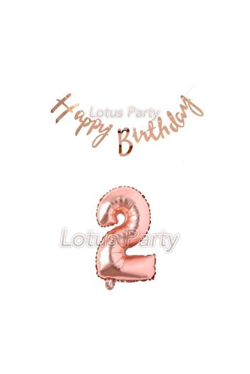 LOTUS PARTY 2 Year Old Rose Gold Birthday Set - Rose Gold Number Foil Balloon Rose Gold Hapyy Birthday Text