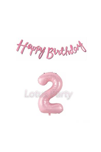 LOTUS PARTY 2 Years Old Pink Happy Birthday Text - 1 Pink Number Foil Balloon