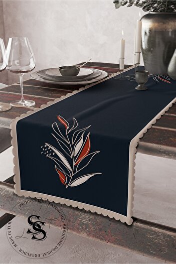SasoHome Modern Art Painting Models Leaf Patterned Digital Printed Decorative Runner