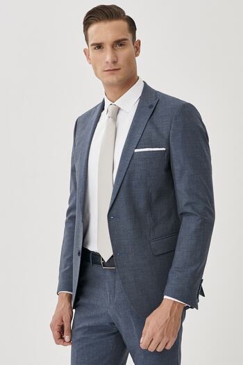 ALTINYILDIZ CLASSICS Men's Navy Blue Extra Slim Fit Slim Fit Wool Patterned Suit