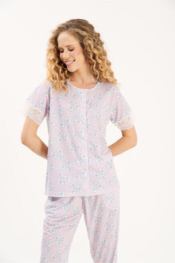 Yeni İnci 1955 Model Round Neck and Lace Detailed Women's Pajamas Set