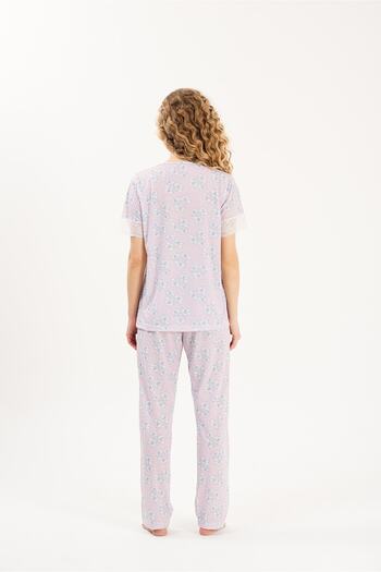 Yeni İnci 1955 Model Round Neck and Lace Detailed Women's Pajamas Set