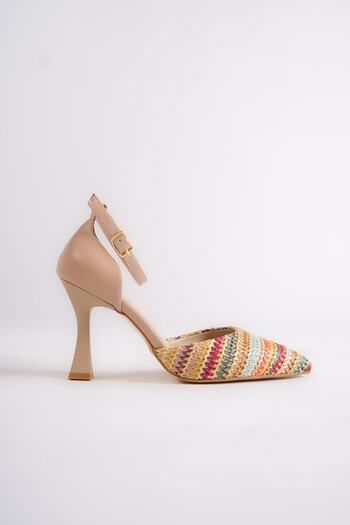 Modabuymus Lopez Mixed Nude Stiletto Ankle Strap Heeled Shoes