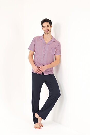 Yeni İnci Shirt Collar 3-Piece Viscose Men's Pajama Set