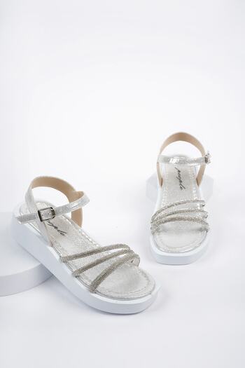 Freemax Women's Stone Detailed Daily Lightweight Eva Sole 4 Cm Platform Sandals Silver