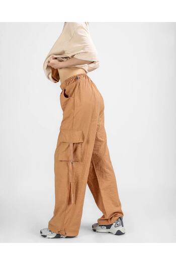 Bak Moda Parachute Fabric Pocket Detailed Belted Mink Women's Cargo Pants