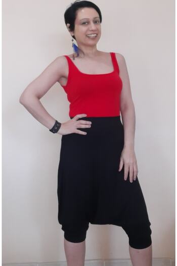 Mertcan Butik Corset negru cu talie elastică din bumbac pieptănat, viscoză, sub genunchi Shalwar