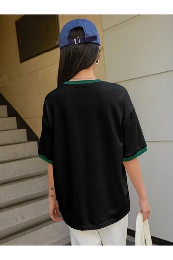 Machetta Large Size 6-Piece Sticker Look Collar Sleeve Colorful 100% Cotton Oversize T-shirt
